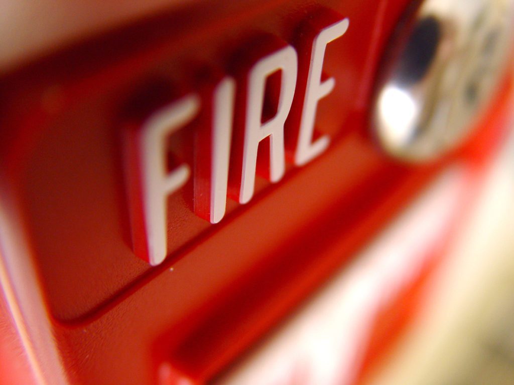Close-up of a fire alarm.