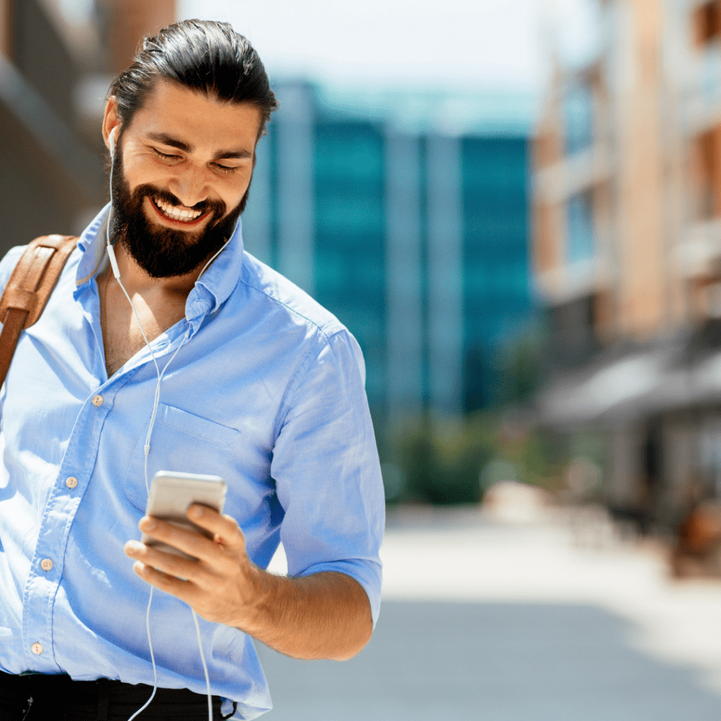 business man looking at phone.